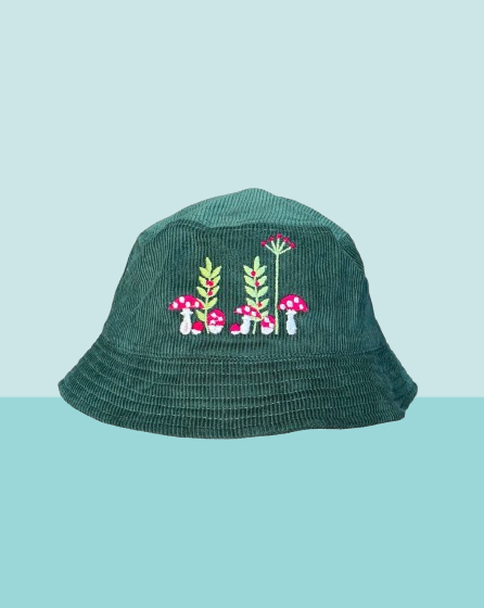 Green Mushroom Forest Corduroy Bucket Hat