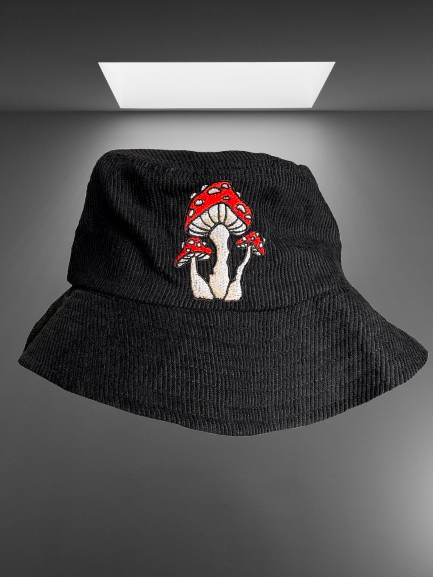 Black Corduroy Mushroom Bucket Hat