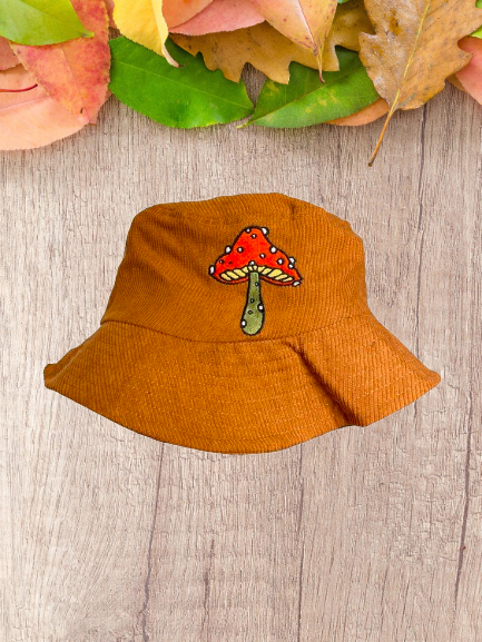 Brown & Red Corduroy Mushroom Bucket Hat