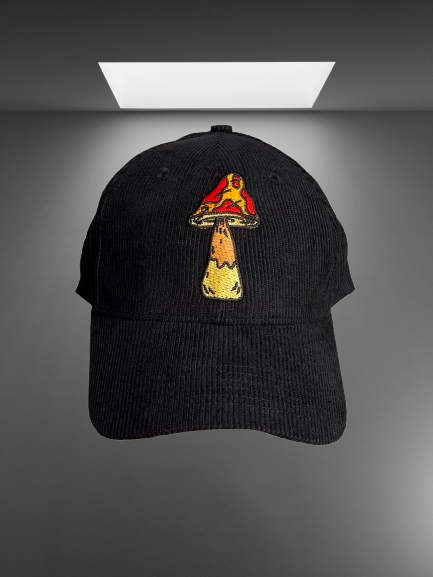 Black Corduroy Mushroom Baseball Cap
