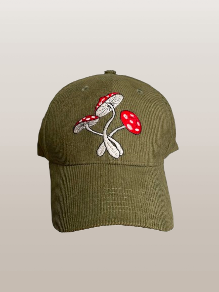 Olive Green Corduroy Mushroom Baseball Cap