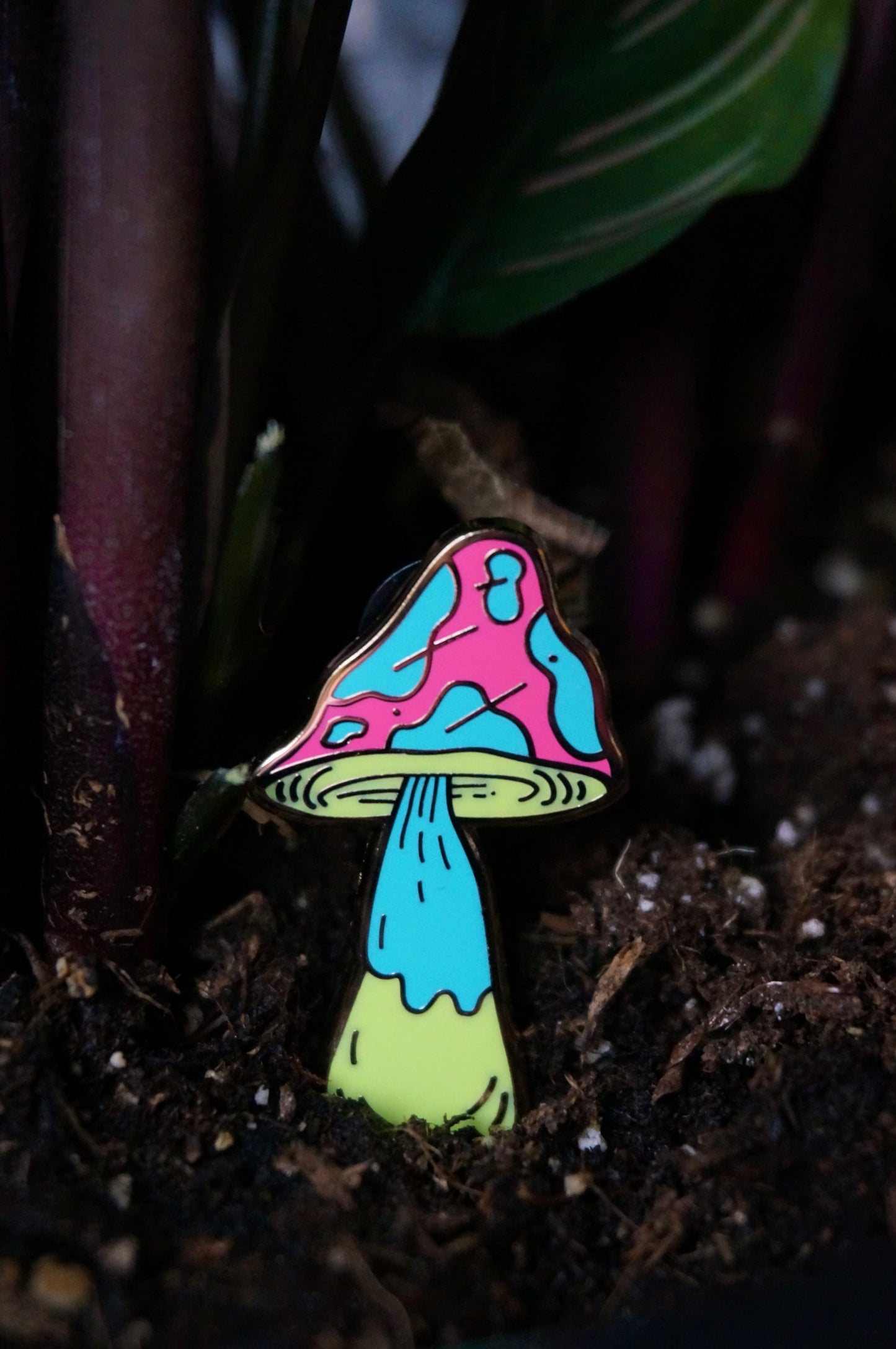 Pink & Blue Mushroom Pin
