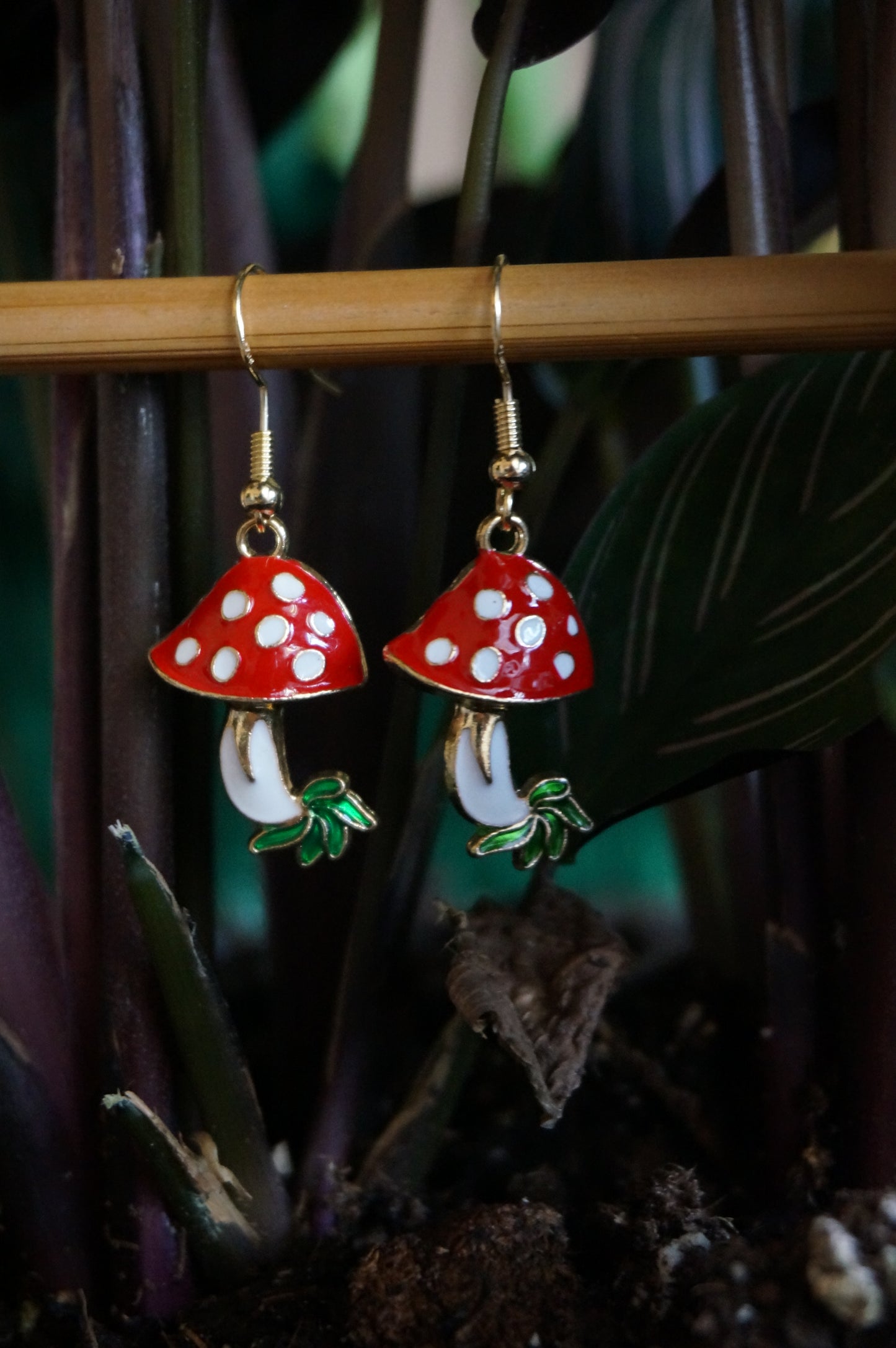 Red and Green Mushroom Earrings