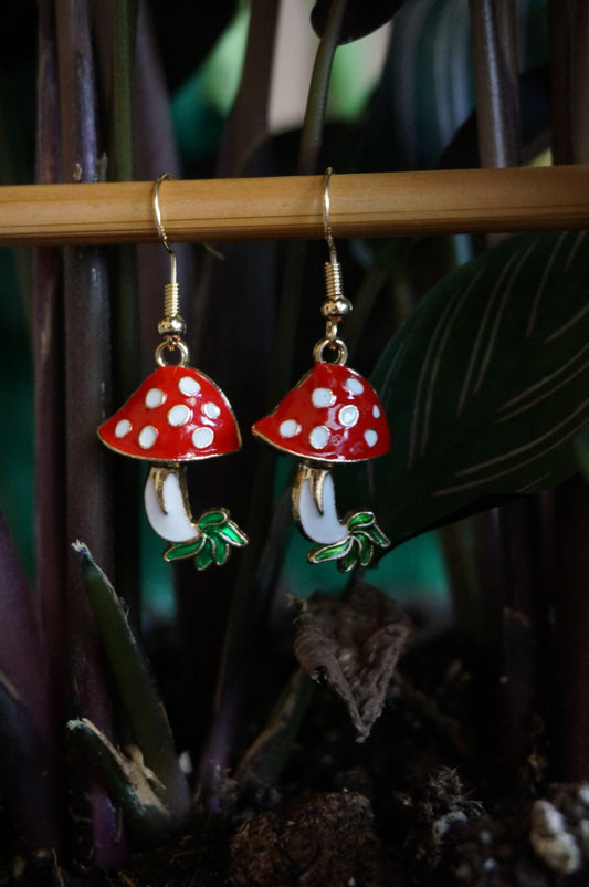 Red and Green Mushroom Earrings