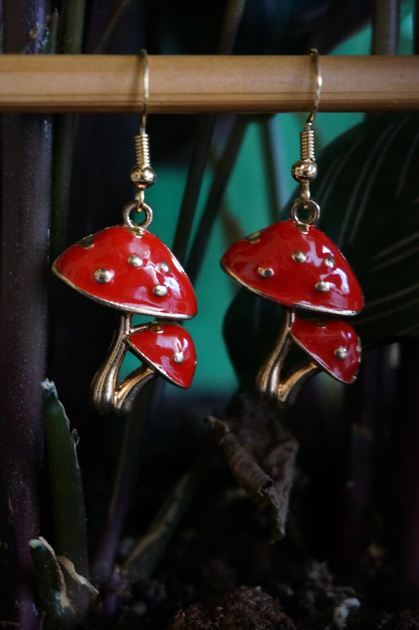 Red and Gold Mushroom Earrings